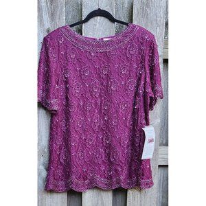 Candlelight & Champagne Formal Top Purple Bead Sequin Zip Short Sleeve Lined 20W